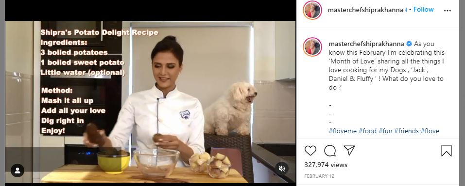 Shipra Khanna cooking for her dog