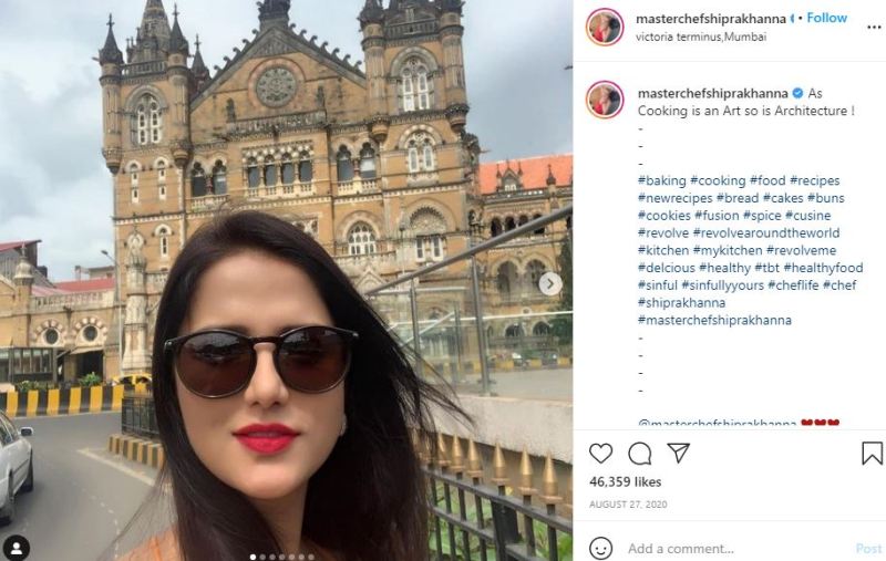 Shipra Khanna's Instagram post about the art of cooking and architecture