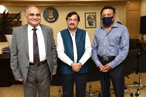 Anup Chandra Pandey with Sushil Chandra (middle) and Rajiv Kumar (right)