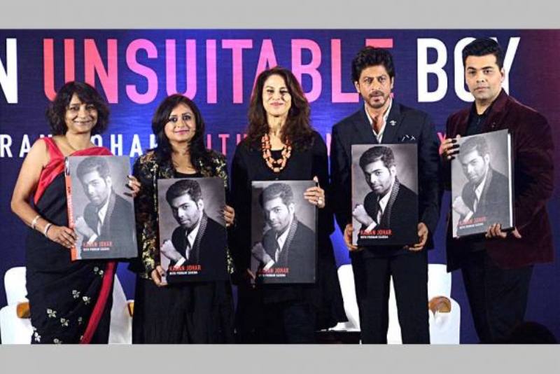 Bollywood Actor Shahrukh Khan, Filmmaker Karan Johar, Columnist Shobhaa De and others during the Book Launch of 'An Unsuitable Boy', in Mumbai