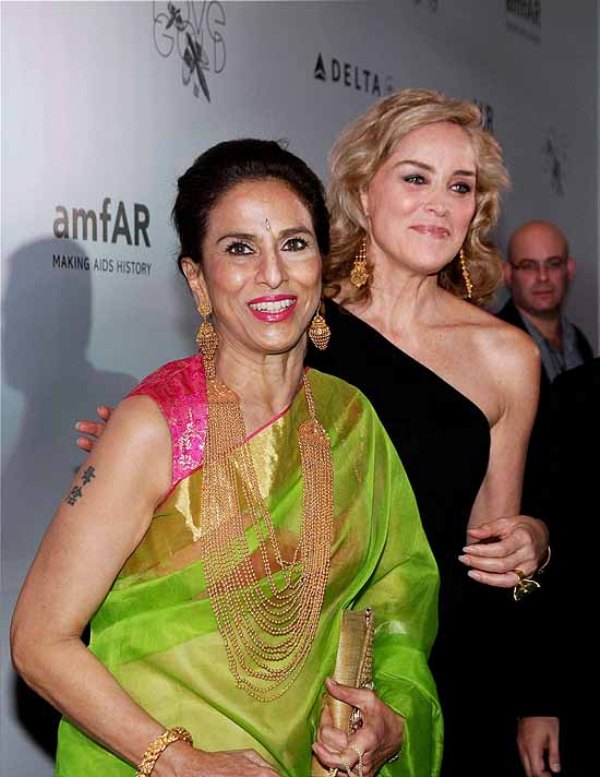 Hollywood star Sharon Stone and Shobha De during an American Foundation for AIDS Research (amfAR) event in Mumbai