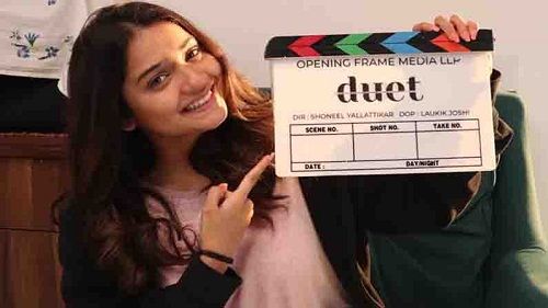 Hruta Durgule on the sets of Marathi web-series 'Duet