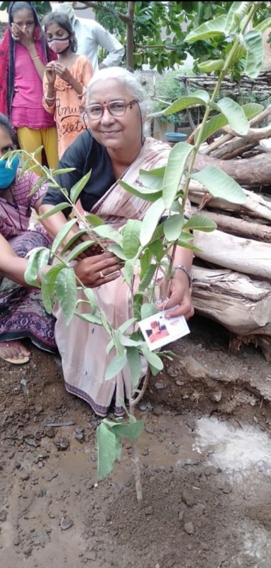 Medha while planting trees on World environment day in 2021