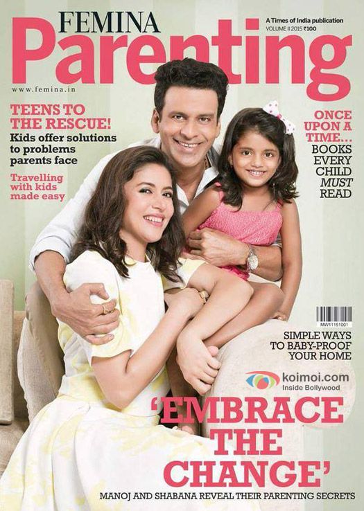 Neha Bajpai with her family on the Femina Parenting cover page 