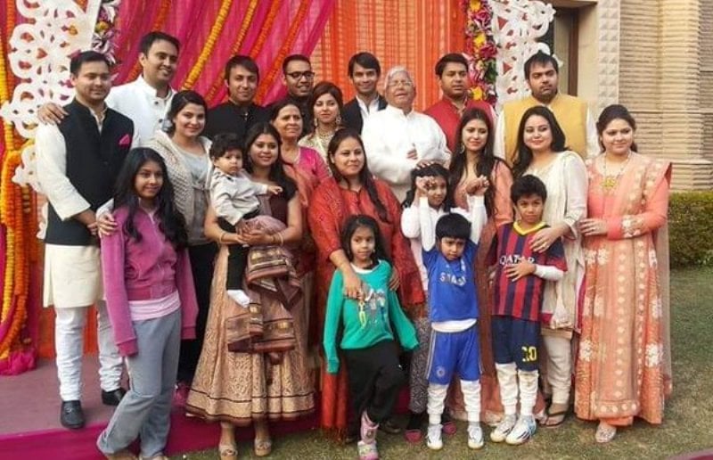 Rabri Devi (centre) with her husband, children, and grandchildren
