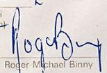 Roger Binny's signature