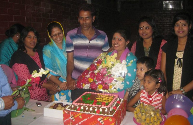 Taslima (on extreme right) at a birthday event in Dhaka
