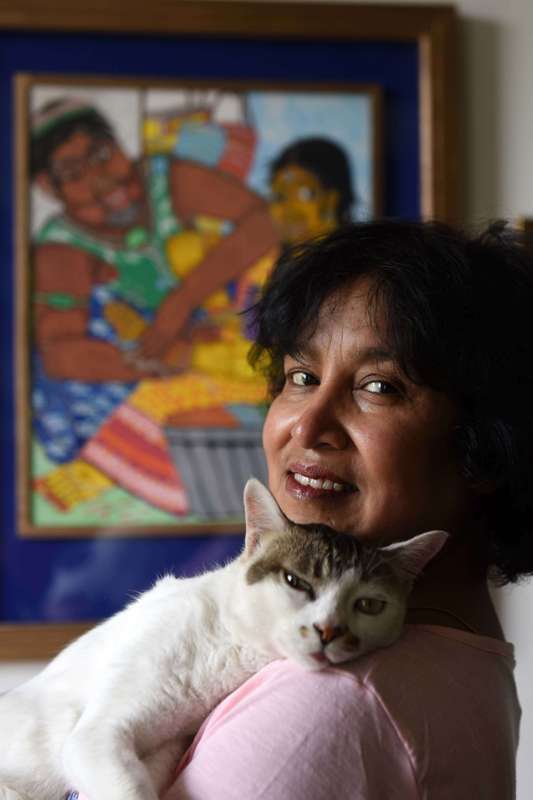 Taslima with her pet cat