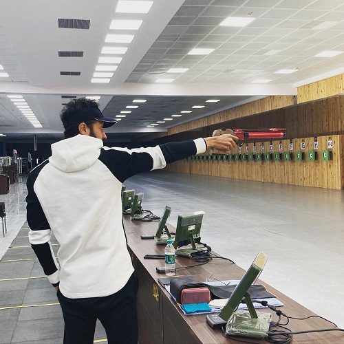 Abhishek Verma while practising shooting