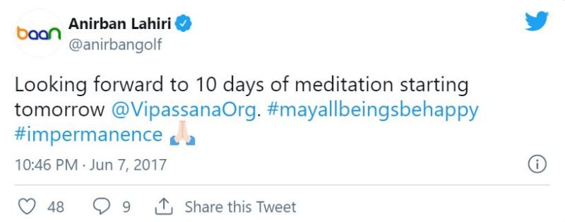Anirban Lahiri post on starting meditation classes in 2017