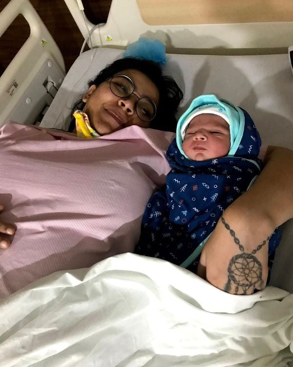 Anmol Chaudhary with her baby son