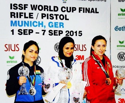 Apurvi Chandela with her gold medal at ISSF World Cup Final 2015