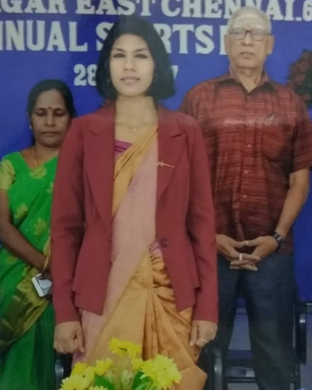 Bhavani Devi while posing as a Guest Speaker at Valliammal College with her parents