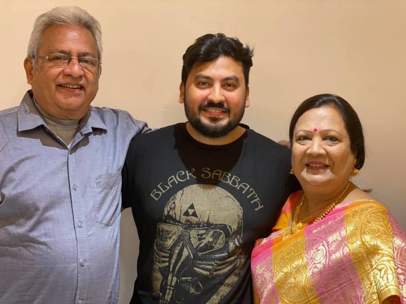 Darshana Jardosh with her husband and one of her sons Pranay