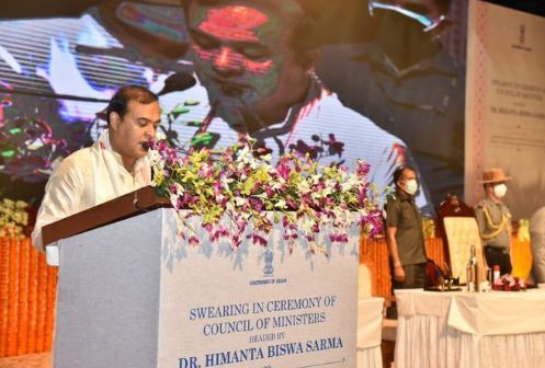 Himanta Biswa Sarma taking the oath as the chief minister of Assam