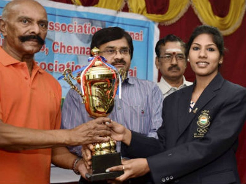 Indian Fencer CA Bhavani Devi while reciveing the trophy after winning gold medal in 2017