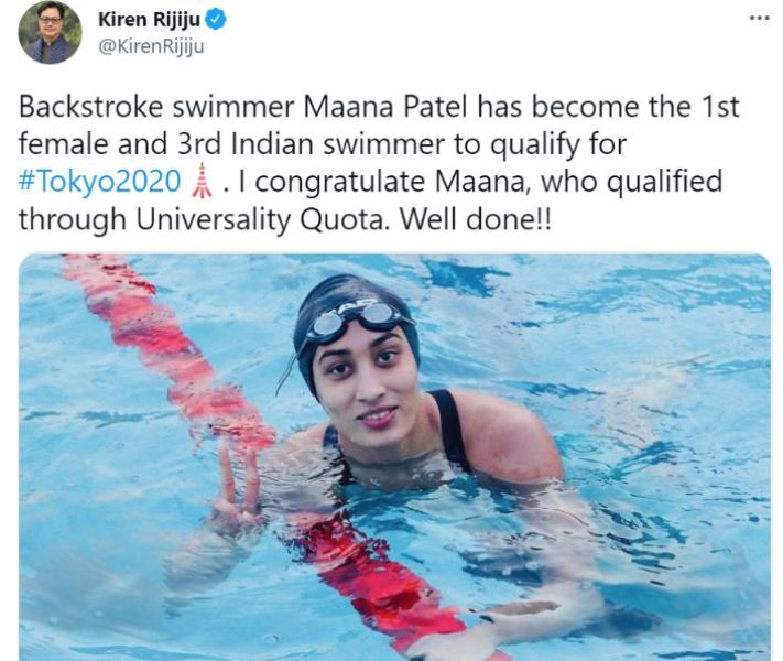 Indian sports minister's Tweet for Maana Patel