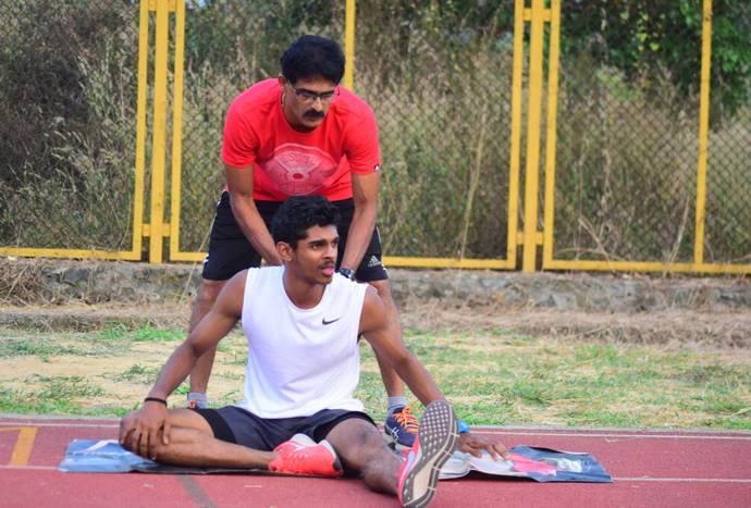 Murali Sreeshankar getting trained from his father in Palakkad