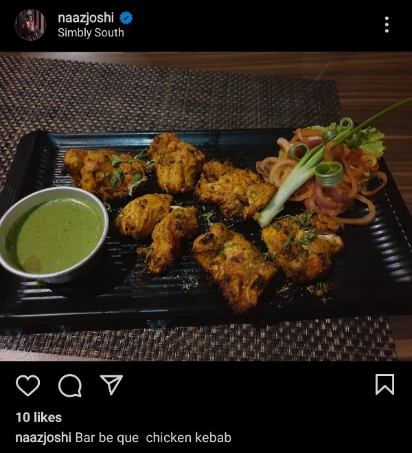 Naaz Joshi`s Instagram post having chicken
