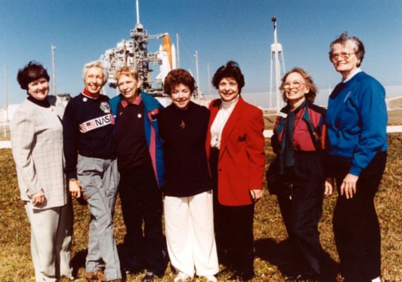 Seven of the pioneering Mercury 13, including Wally Funk (second left)