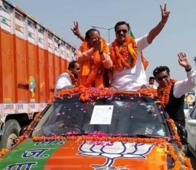 Ajay Bhatt during his election rally in Nainital for the 2019 Lok Sabha election