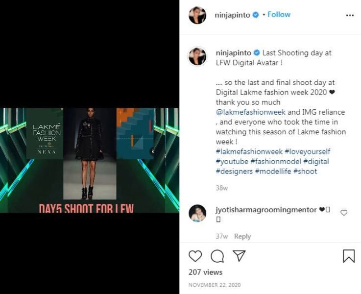 Candice`s Instagram post on walking ramp for Digital Lakme Fashion Week 2020