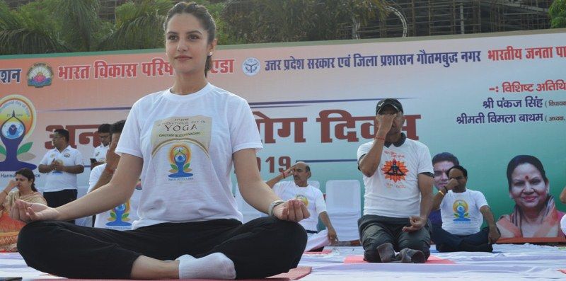 Koyal Rana doing Yoga at Noida Stadium