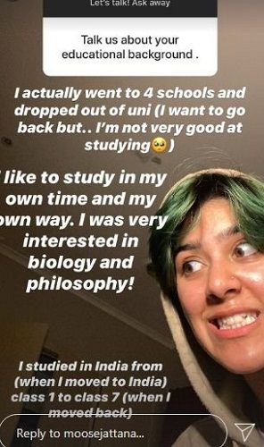 Muskan Jattana's Instagram story about her education