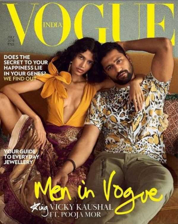 Pooja Mor on the cover of Vogue with actor Vicky Kuashal