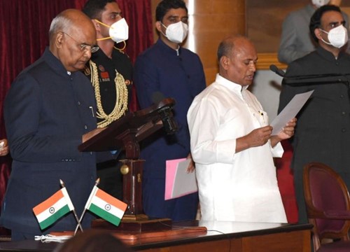 Ram Chandra Prasad Singh during the oath-taking ceremony with Ram Nath Kovind