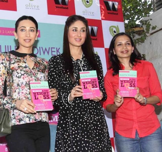 Rujuta Diwekar with the Kapoor sisters, Kareena and Karisma, at the launch of her second book