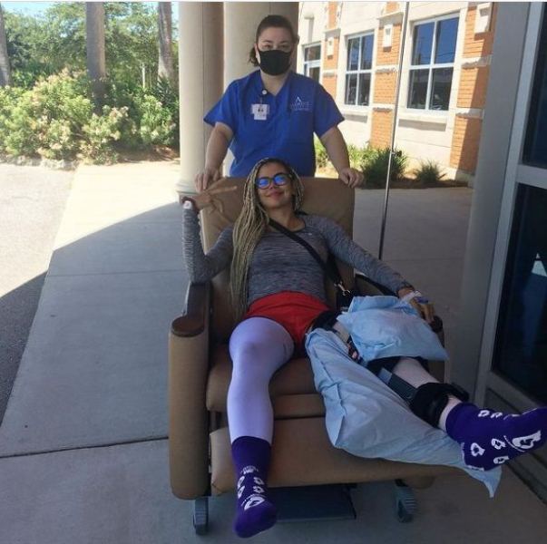 Sharmila Nicollet with a leg injury