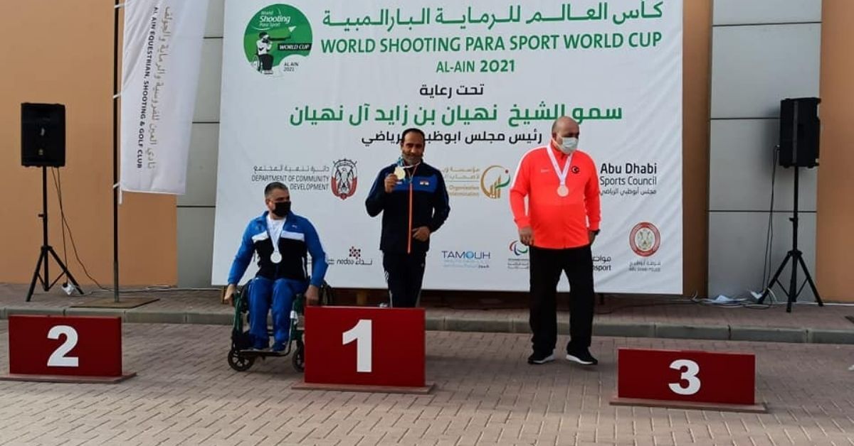 Singhraj Adhana at the World Shooting Para sport World Cup Al-Ain 2021