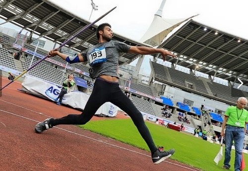 Sumit Antil throwing the javelin during the World Para Athletics Championships, Dubai