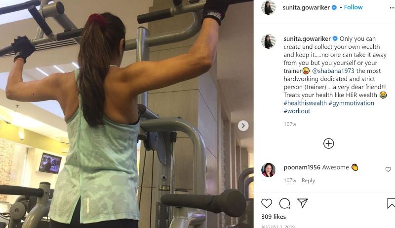 A picture Instagrammed by Sunita Gowariker while gymming
