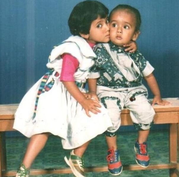 A childhood picture of Keki with her brother