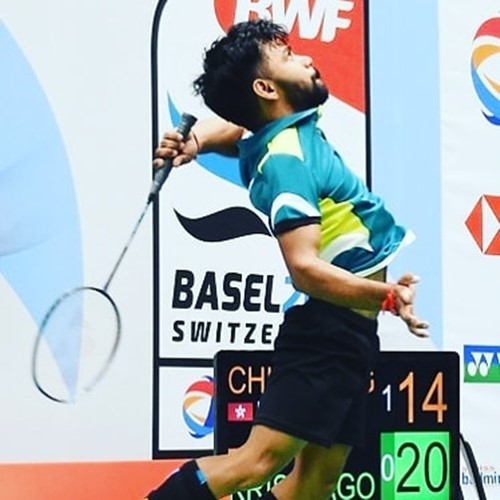 Krishna Nagar playing a shot during the world championships in Basel, Switzerland