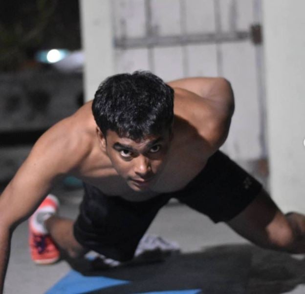Manoj Sarkar while working out at home