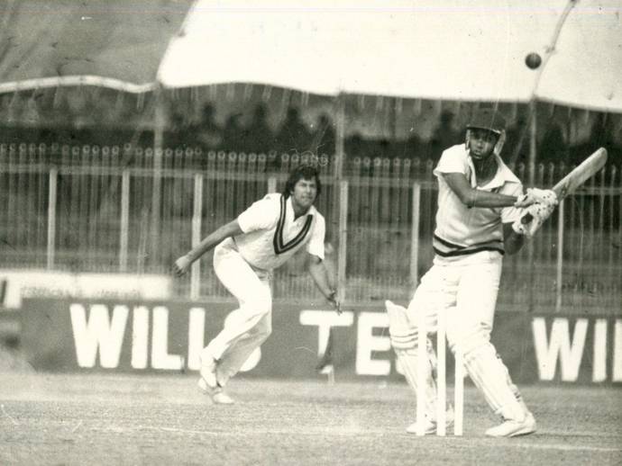 Mohinder Amarnath hooking Pakistan's Imran Khan to the fence during the fourth Test match versus Pakistan at the Niaz Stadium, Sind, Pakistan in January 1983