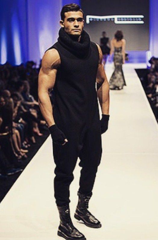 Sam Asghari walking the ramp for Michael Costello in Palm Springs