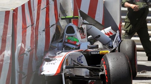Sergio Perez after his crash in the Monaco Grand Prix