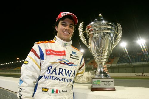 Sergio Perez after winning an F2 race for Campos Grand Prix team