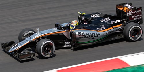 Sergio Perez racing in the Force India VJM09 F1 car