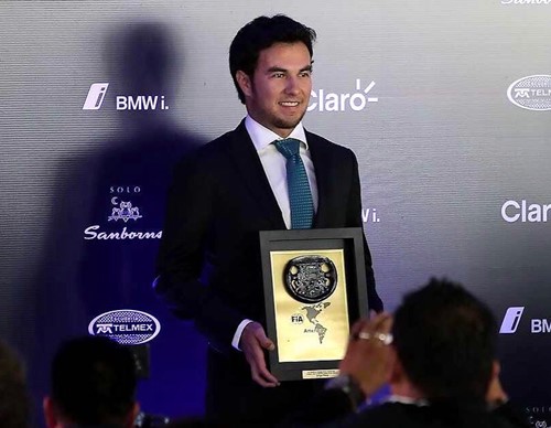 Sergio Perez receiving the Best Latin American driver of 2016 award by FIA