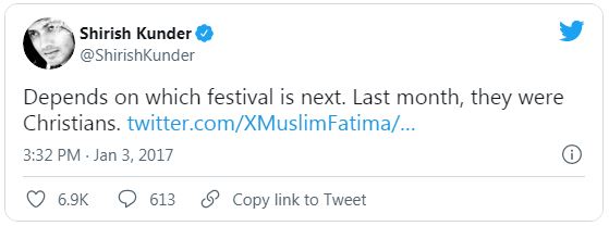 Shirish Kunder's response to Fatima Arya (@XMuslimFatima)