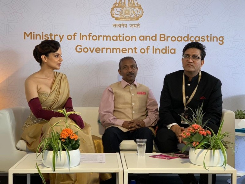 Actress Kangana Ranaut, Ministry of Information and Broadcasting Secretary Amit Khare (centre), and Prasoon Joshi at Cannes Film Festival 2019 at Cannes in France, on May 16, 2019