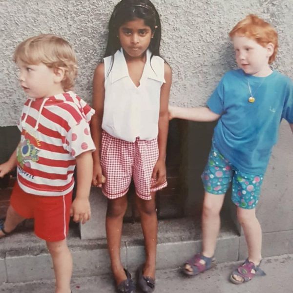 Childhood picture of Priya Ragu (middle)