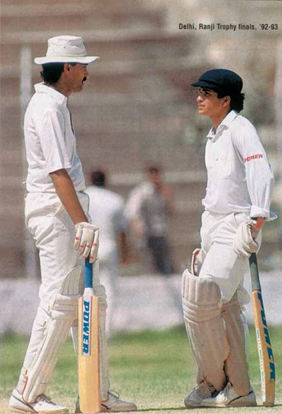Dilip Vengsarkar batting with Sachin Tendulkar in the finals of the Ranji Trophy 1992