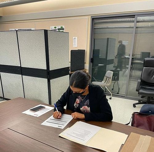 Geet Grewal signing her nomination papers