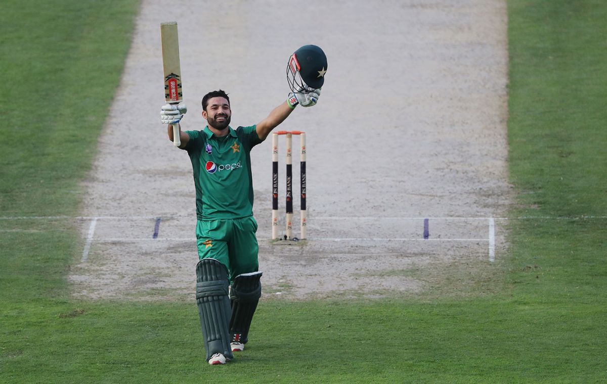 Mohammad Rizwan acknowledging the crowd after scoring his maiden century